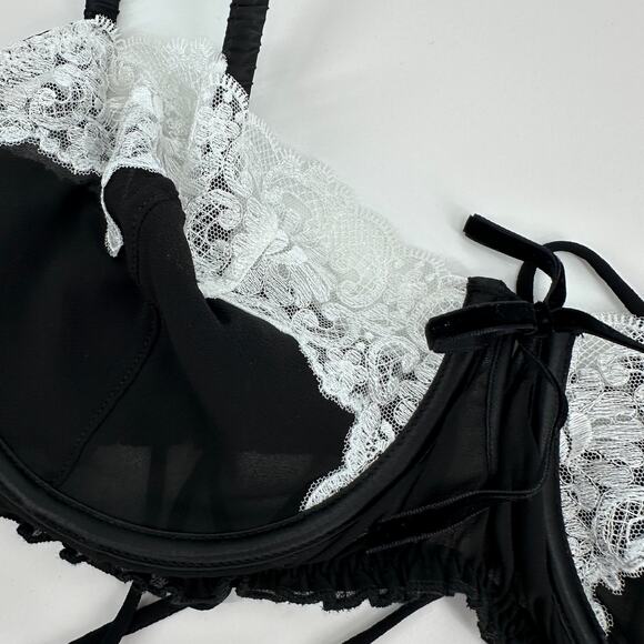 For Love & Lemons Maeve Underwire Bra Black White Lace Rosettes Womens NEW 36DD - Picture 7 of 11
